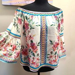 Jealous Tomato Floral Print Off The Shoulder Bell Sleeve Top Size Small